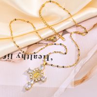 Wholesale IG Style Shiny Human Cross 304 Stainless Steel Brass Inlay 18K Gold Plated Zircon Pendant Necklace main image 6