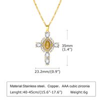 Wholesale IG Style Shiny Human Cross 304 Stainless Steel Brass Inlay 18K Gold Plated Zircon Pendant Necklace sku image 1