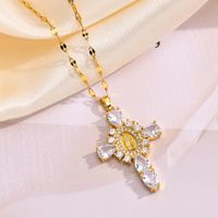Wholesale IG Style Shiny Human Cross 304 Stainless Steel Brass Inlay 18K Gold Plated Zircon Pendant Necklace main image 7
