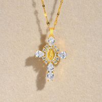 Wholesale IG Style Shiny Human Cross 304 Stainless Steel Brass Inlay 18K Gold Plated Zircon Pendant Necklace main image 5