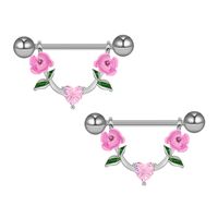 1 Piece Nipple Rings & Studs IG Style Shiny Heart Shape Flower 316 Stainless Steel  Alloy Titanium Steel Epoxy Chain Inlay Resin Rhinestones Glass White Gold Plated Gold Plated main image 8