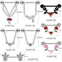 1 Piece Nipple Rings & Studs IG Style Shiny Heart Shape Flower 316 Stainless Steel  Alloy Titanium Steel Epoxy Chain Inlay Resin Rhinestones Glass White Gold Plated Gold Plated main image 2