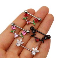 1 Piece Nipple Rings & Studs IG Style Shiny Heart Shape Flower 316 Stainless Steel  Alloy Titanium Steel Epoxy Chain Inlay Resin Rhinestones Glass White Gold Plated Gold Plated main image 5