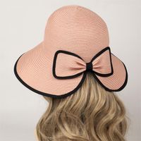 Women's Elegant Sweet Solid Color Braid Bowknot Wide Eaves Sun Hat sku image 1