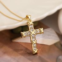 Copper 18K Gold Plated Simple Style Commute Inlay Cross Zircon Pendant Necklace main image 3