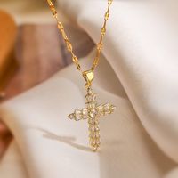 Copper 18K Gold Plated Simple Style Commute Inlay Cross Zircon Pendant Necklace main image 4