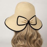 Women's Elegant Sweet Solid Color Braid Bowknot Wide Eaves Sun Hat sku image 2