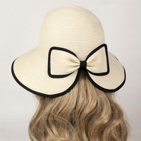 Women's Elegant Sweet Solid Color Braid Bowknot Wide Eaves Sun Hat sku image 4