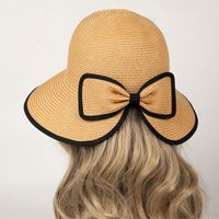 Women's Elegant Sweet Solid Color Braid Bowknot Wide Eaves Sun Hat sku image 5
