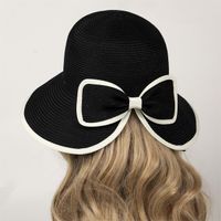 Women's Elegant Sweet Solid Color Braid Bowknot Wide Eaves Sun Hat sku image 6