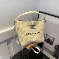 Femmes Paille Lettre Style Classique Fil À Coudre Fermeture Éclair Sac Seau main image 2