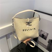 Women's Straw Letter Classic Style Sewing Thread Zipper Bucket Bag main image 2