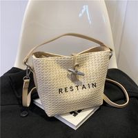 Women's Straw Letter Classic Style Sewing Thread Zipper Bucket Bag main image video