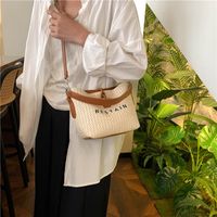 Women's Straw Letter Classic Style Sewing Thread Zipper Bucket Bag main image 7