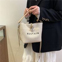 Women's Straw Letter Classic Style Sewing Thread Zipper Bucket Bag main image 6