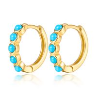 1 Pair Casual Tropical Simple Style Round Inlay Sterling Silver Turquoise Gold Plated Earrings sku image 1
