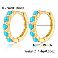 1 Pair Casual Tropical Simple Style Round Inlay Sterling Silver Turquoise Gold Plated Earrings main image 2