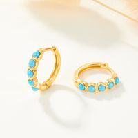 1 Pair Casual Tropical Simple Style Round Inlay Sterling Silver Turquoise Gold Plated Earrings main image 4