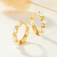 1 Pair Sweet Simple Style Classic Style Round Pearl Inlay Sterling Silver Artificial Pearls Gold Plated Earrings main image 3