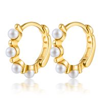 1 Pair Sweet Simple Style Classic Style Round Pearl Inlay Sterling Silver Artificial Pearls Gold Plated Earrings main image 8