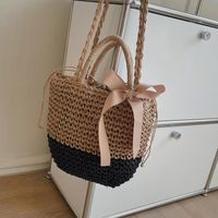 Women's Straw Color Block Solid Color Classic Style Hollow String Bucket Bag main image 3