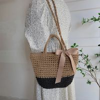 Women's Straw Color Block Solid Color Classic Style Hollow String Bucket Bag main image 7