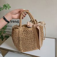 Women's Straw Color Block Solid Color Classic Style Hollow String Bucket Bag main image 5