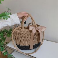 Women's Straw Color Block Solid Color Classic Style Hollow String Bucket Bag main image 2