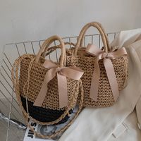 Women's Straw Color Block Solid Color Classic Style Hollow String Bucket Bag main image 4