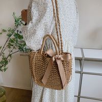 Women's Straw Color Block Solid Color Classic Style Hollow String Bucket Bag main image 8
