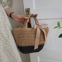 Women's Straw Color Block Solid Color Classic Style Hollow String Bucket Bag main image 6