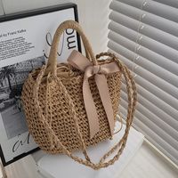 Women's Straw Color Block Solid Color Classic Style Hollow String Bucket Bag sku image 1