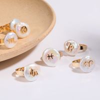Wholesale Simple Style Classic Style Constellation Copper Inlay Freshwater Pearl Open Rings main image 3