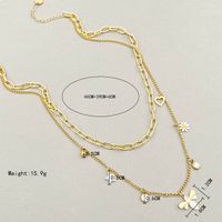 304 Stainless Steel 14K Gold Plated Vacation Sweet Plating Inlay Bee Zircon Double Layer Necklaces main image 3