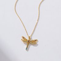 Copper Elegant Classical Romantic Plating Inlay Cross Dragonfly Zircon Pendant Necklace main image 4