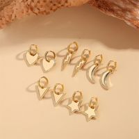 1 Pair Vintage Style Pentagram Moon Heart Shape Inlay Copper Zircon 14K Gold Plated Drop Earrings main image 1