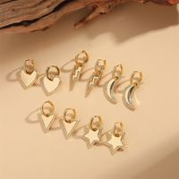 1 Pair Vintage Style Pentagram Moon Heart Shape Inlay Copper Zircon 14K Gold Plated Drop Earrings main image 3