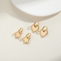 1 Pair Vintage Style Pentagram Moon Heart Shape Inlay Copper Zircon 14K Gold Plated Drop Earrings main image 5