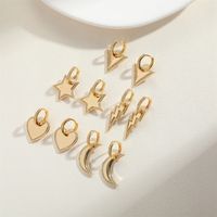 1 Pair Vintage Style Pentagram Moon Heart Shape Inlay Copper Zircon 14K Gold Plated Drop Earrings main image 7