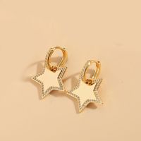 1 Pair Vintage Style Pentagram Moon Heart Shape Inlay Copper Zircon 14K Gold Plated Drop Earrings sku image 4