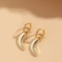 1 Pair Vintage Style Pentagram Moon Heart Shape Inlay Copper Zircon 14K Gold Plated Drop Earrings sku image 5
