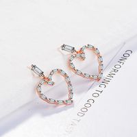 1 Pair Sweet Simple Style Heart Shape Hollow Out Inlay Copper Zircon Drop Earrings sku image 2