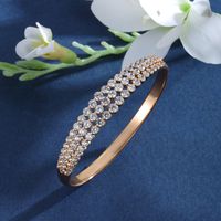 Copper 18K Gold Plated IG Style Lady Streetwear Plating Inlay Geometric Round Artificial Gemstones Bangle main image 1