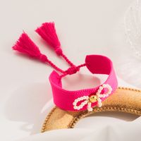 Simple Style Bow Knot Cloth Shell Pearls Copper Beaded Knitting Women's Wristband main image 3