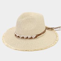 Women's Vacation Beach Solid Color Braid Wide Eaves Straw Hat sku image 4