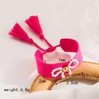Simple Style Bow Knot Cloth Shell Pearls Copper Beaded Knitting Women's Wristband sku image 1