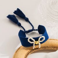 Simple Style Bow Knot Cloth Shell Pearls Copper Beaded Knitting Women's Wristband sku image 8