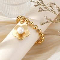 304 Stainless Steel 24K Gold Plated Sweet Classic Style Beaded Inlay Flower Pearl Bracelets sku image 5