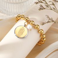 304 Stainless Steel 24K Gold Plated Sweet Classic Style Beaded Inlay Flower Pearl Bracelets sku image 6