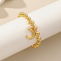 304 Stainless Steel 24K Gold Plated Sweet Classic Style Beaded Inlay Flower Pearl Bracelets sku image 2